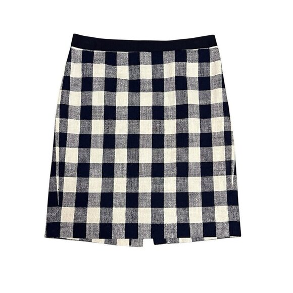 J.‎ Crew The Pencil Skirt Size 8 Buffalo Plaid Blue Off White Twill Above Knee - Picture 1 of 16